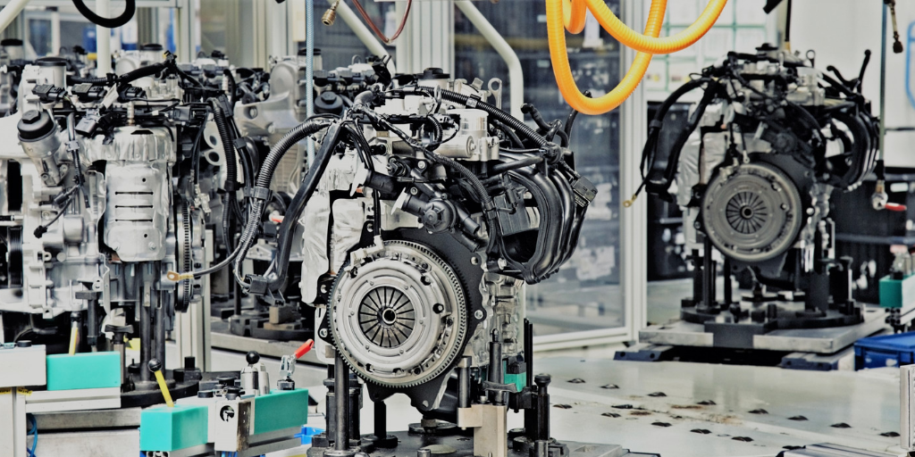 Engines on production line